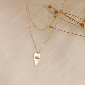 MEVECCO Layered Heart Necklace Pendant Handmade 18k Gold Plated Dainty Gold